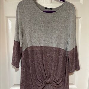 Pink Clover Two-Tone Grey and Mauve Knot Front Tunic